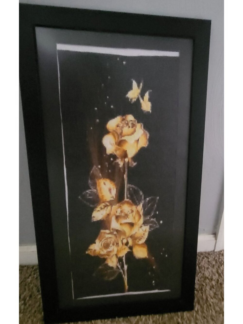 Gold Rose & Butterfly Picture Handmade Finished Cross-stich Frame Incl. 21*9.5